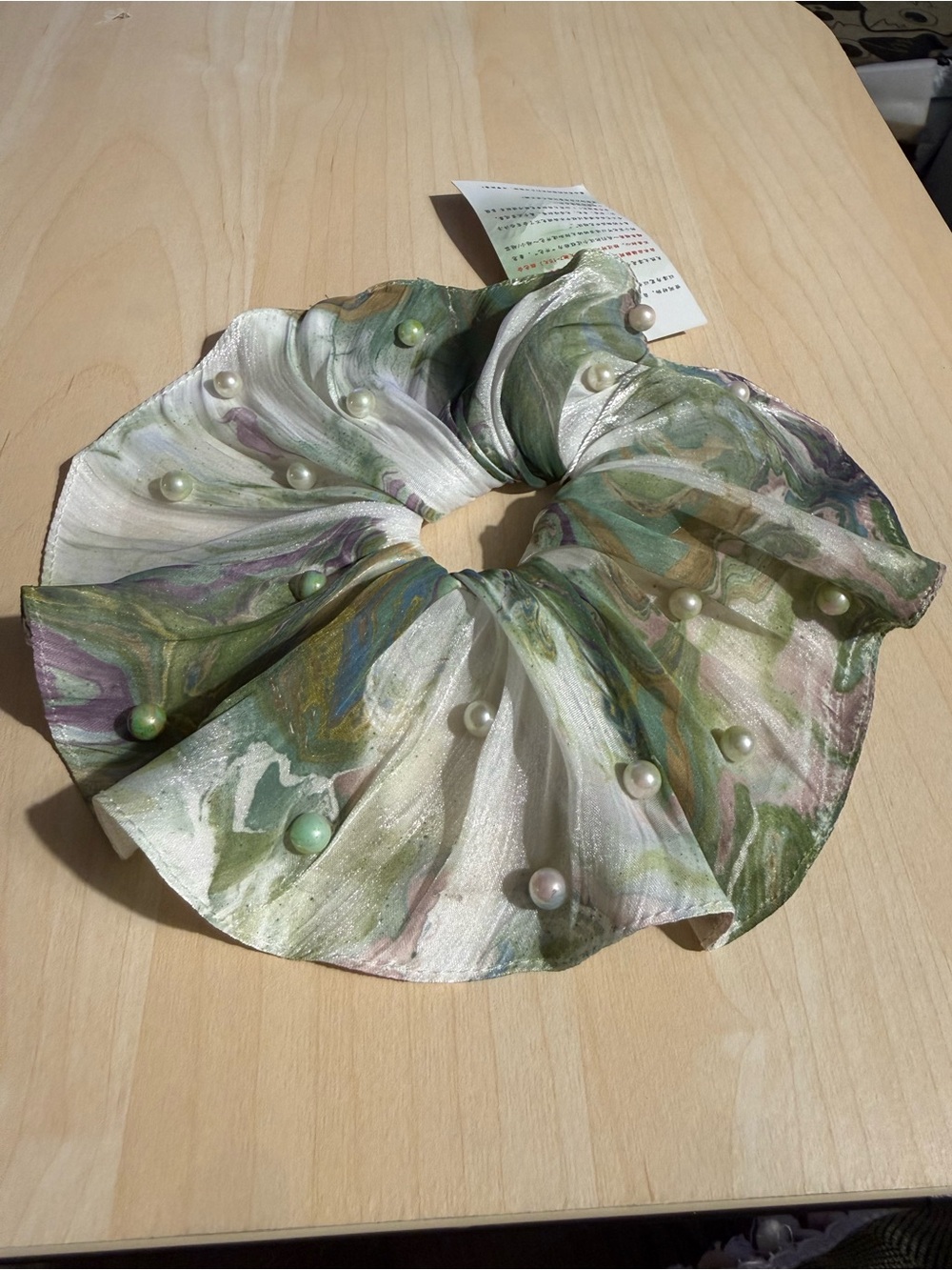 Hand-Dyed Natural Lacquer Pearl Oversized Scrunchie